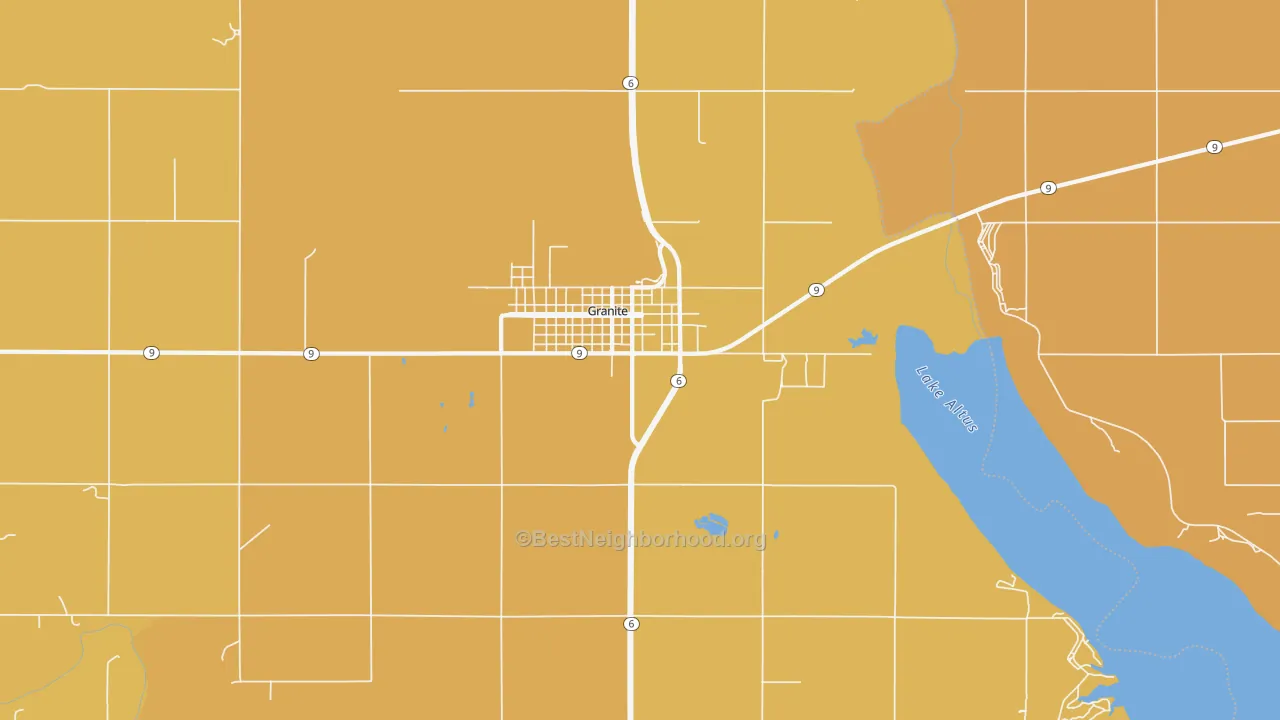 Map of the best neighborhoods in the Granite area, with better matches in green and worse matches in red