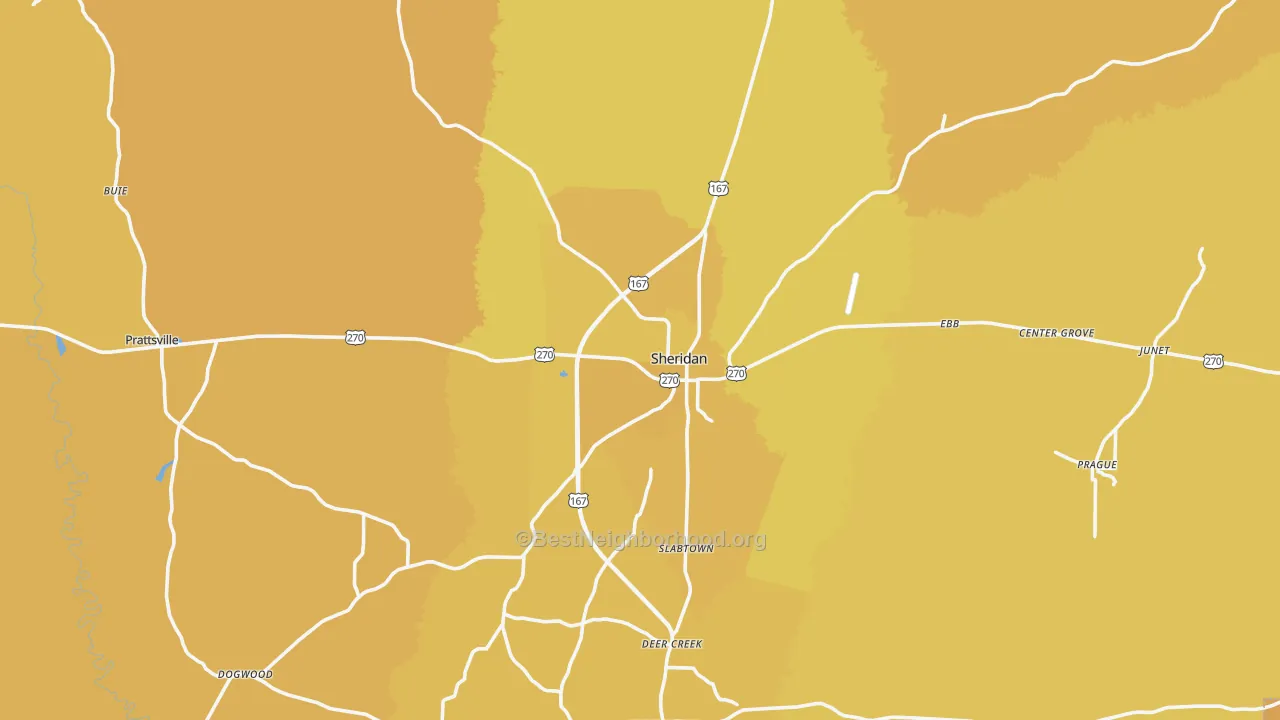 Map of the best neighborhoods in the Grant County area, with better matches in green and worse matches in red