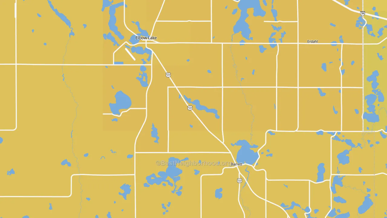 Map of the best neighborhoods in the Grant County area, with better matches in green and worse matches in red