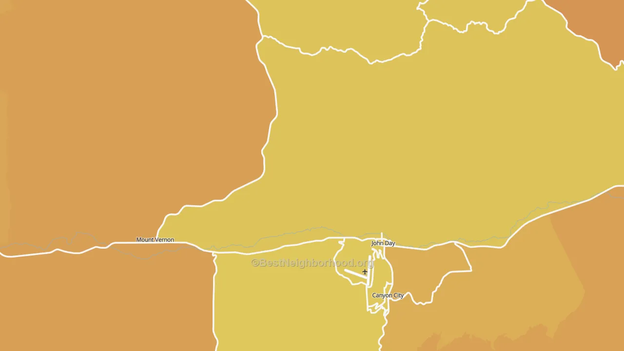 Map of the best neighborhoods in the Grant County area, with better matches in green and worse matches in red