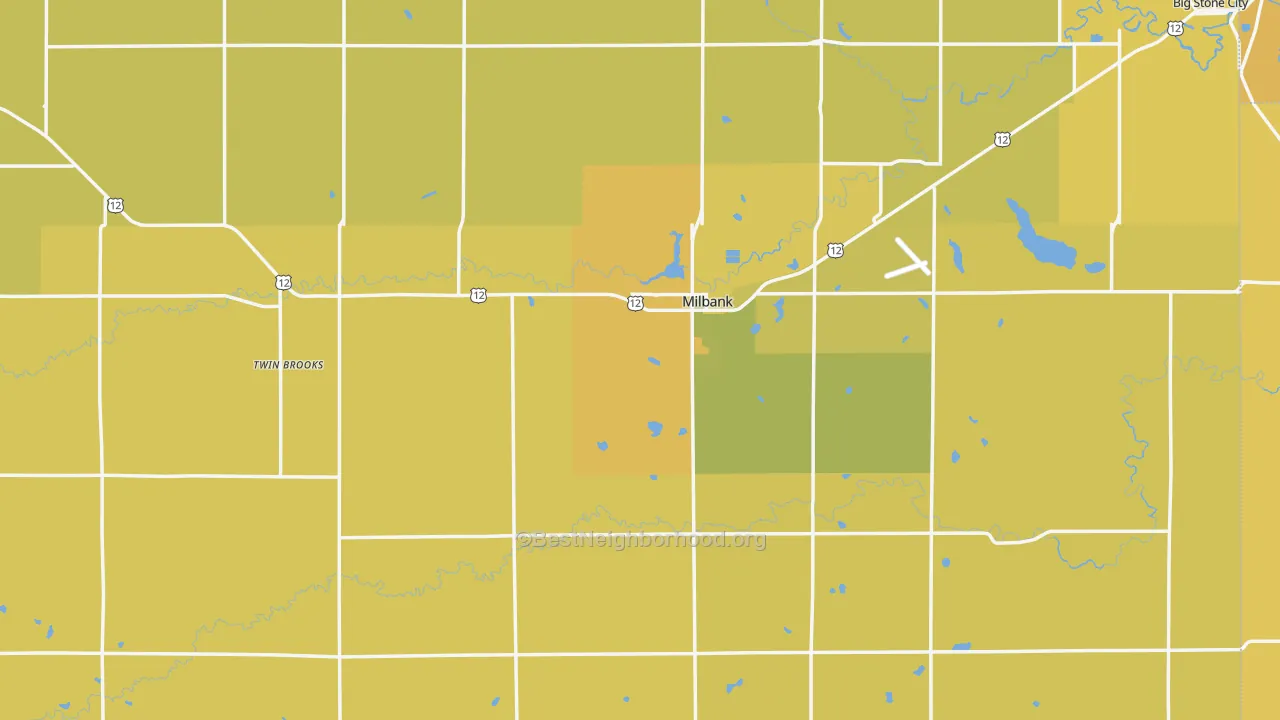 Map of the best neighborhoods in the Grant County area, with better matches in green and worse matches in red