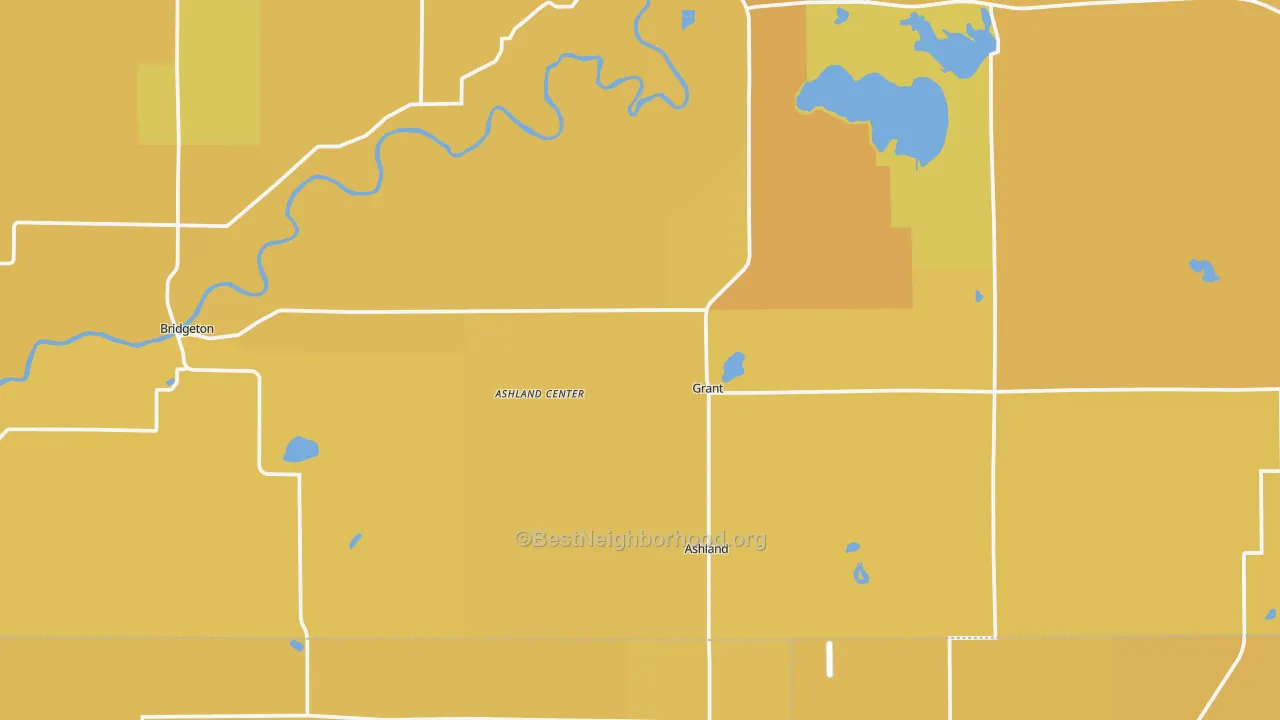 Map of the best neighborhoods in the Grant area, with better matches in green and worse matches in red
