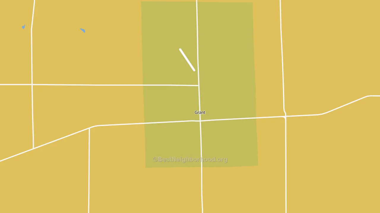 Map of the best neighborhoods in the Grant area, with better matches in green and worse matches in red