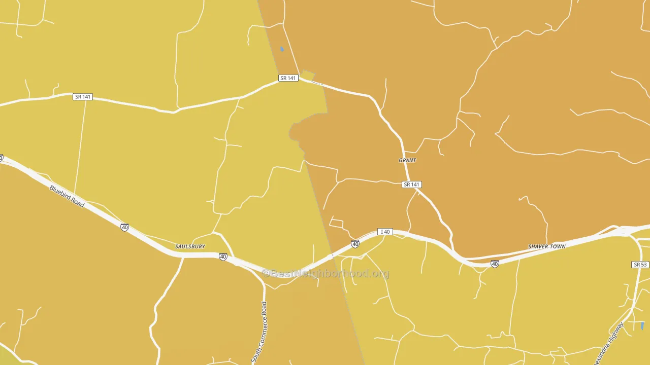 Map of the best neighborhoods in the Grant area, with better matches in green and worse matches in red