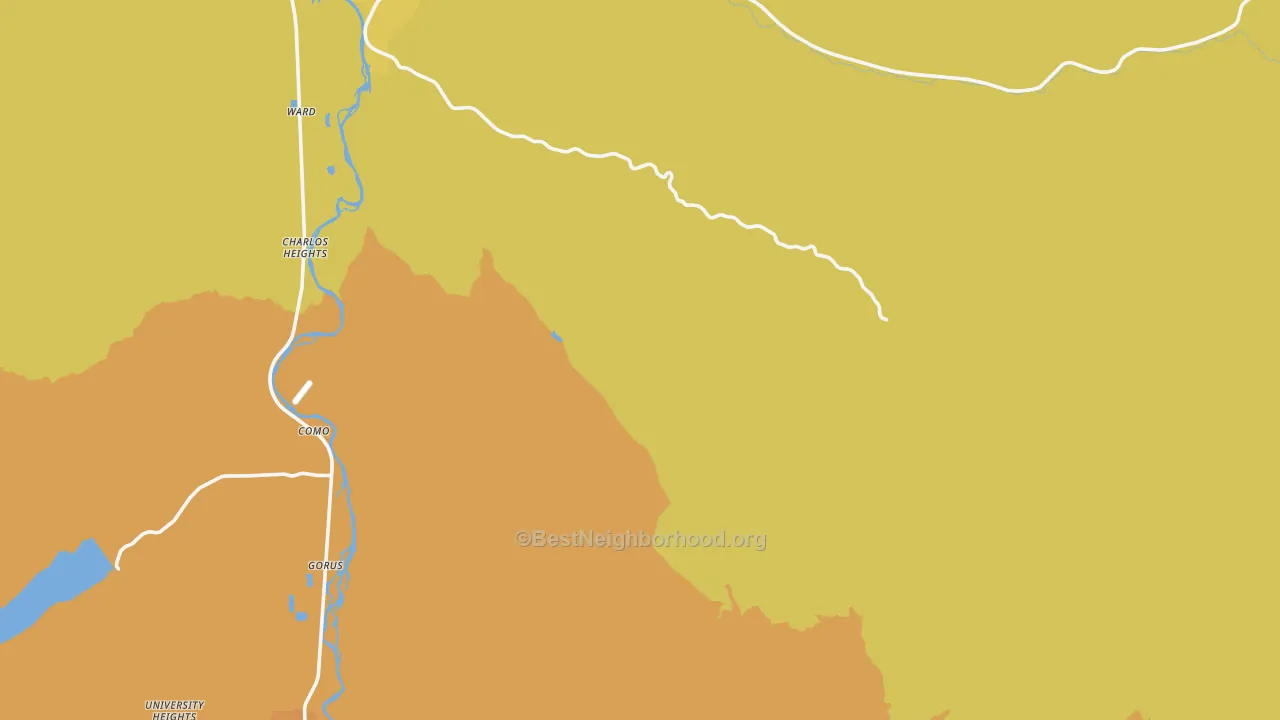Map of the best neighborhoods in the Grantsdale area, with better matches in green and worse matches in red