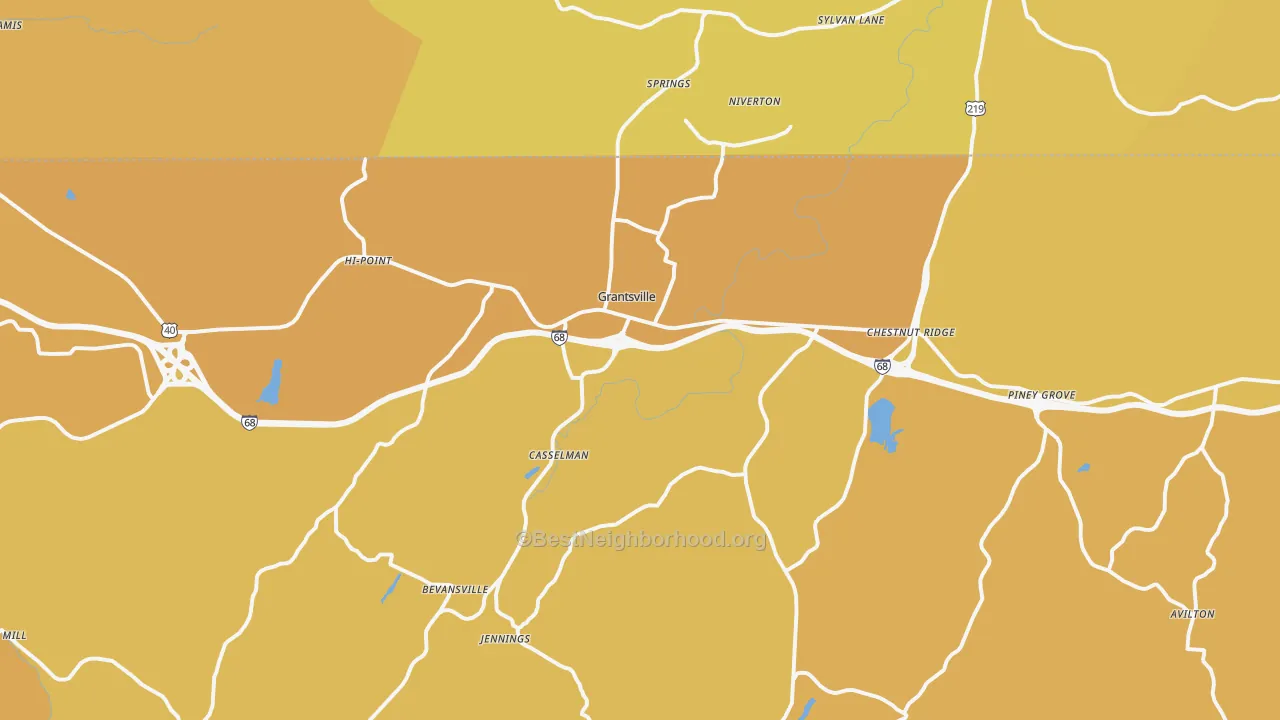 Map of the best neighborhoods in the Grantsville area, with better matches in green and worse matches in red