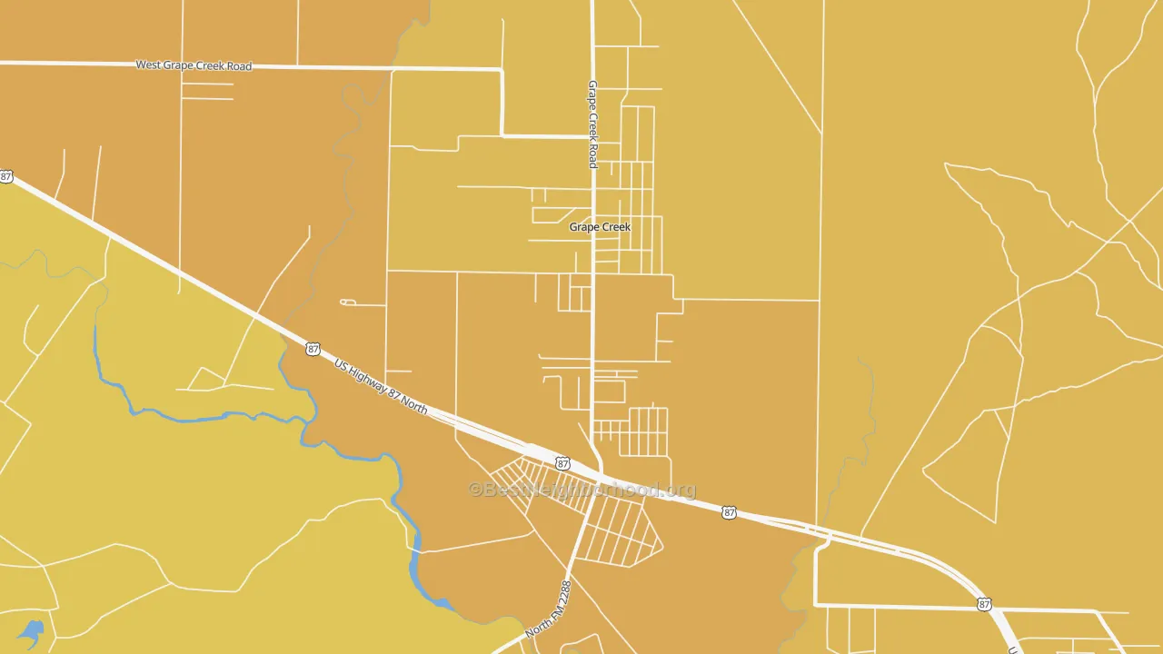 Map of the best neighborhoods in the Grape Creek area, with better matches in green and worse matches in red