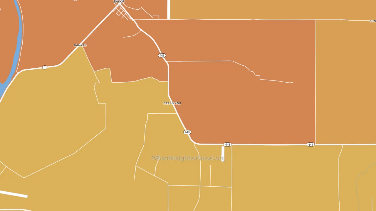 Map of the best neighborhoods in the Grapeland area, with better matches in green and worse matches in red