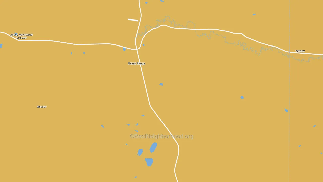 Map of the best neighborhoods in the Grass Range area, with better matches in green and worse matches in red