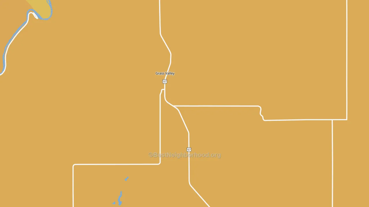 Map of the best neighborhoods in the Grass Valley area, with better matches in green and worse matches in red