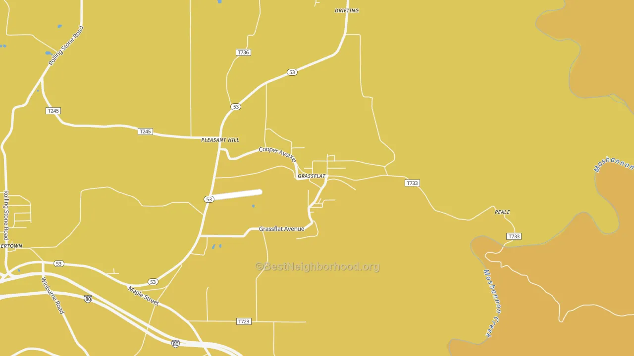 Map of the best neighborhoods in the Grassflat area, with better matches in green and worse matches in red