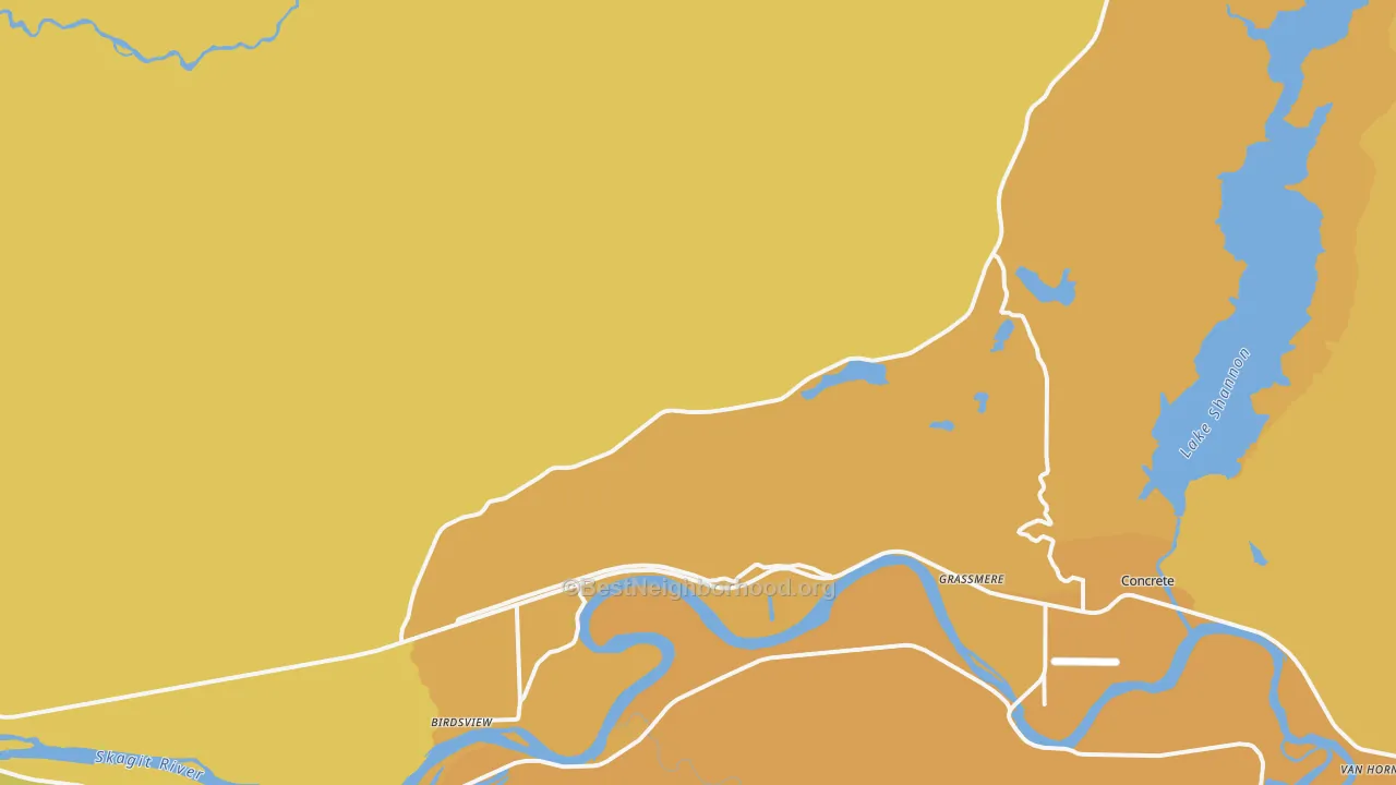 Map of the best neighborhoods in the Grassmere area, with better matches in green and worse matches in red