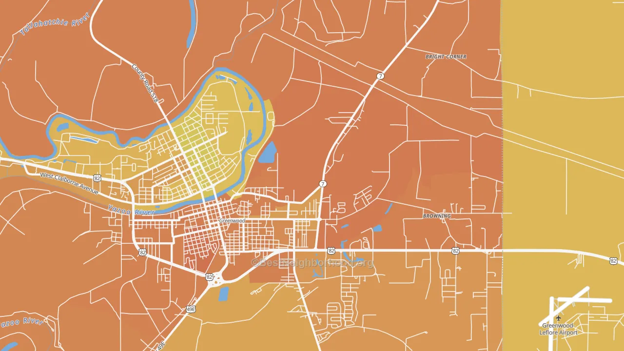 Map of the best neighborhoods in the Gravel Hill area, with better matches in green and worse matches in red