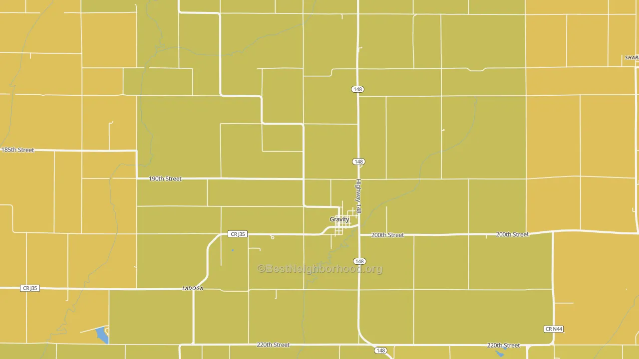 Map of the best neighborhoods in the Gravity area, with better matches in green and worse matches in red