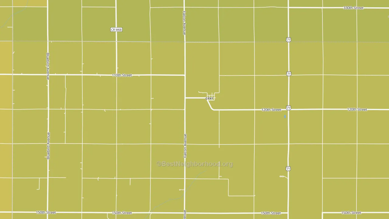 Map of the best neighborhoods in the Gray area, with better matches in green and worse matches in red