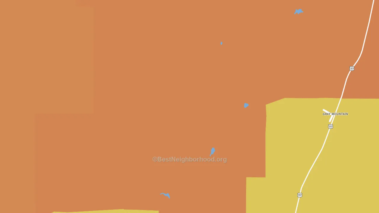 Map of the best neighborhoods in the Gray Mountain area, with better matches in green and worse matches in red