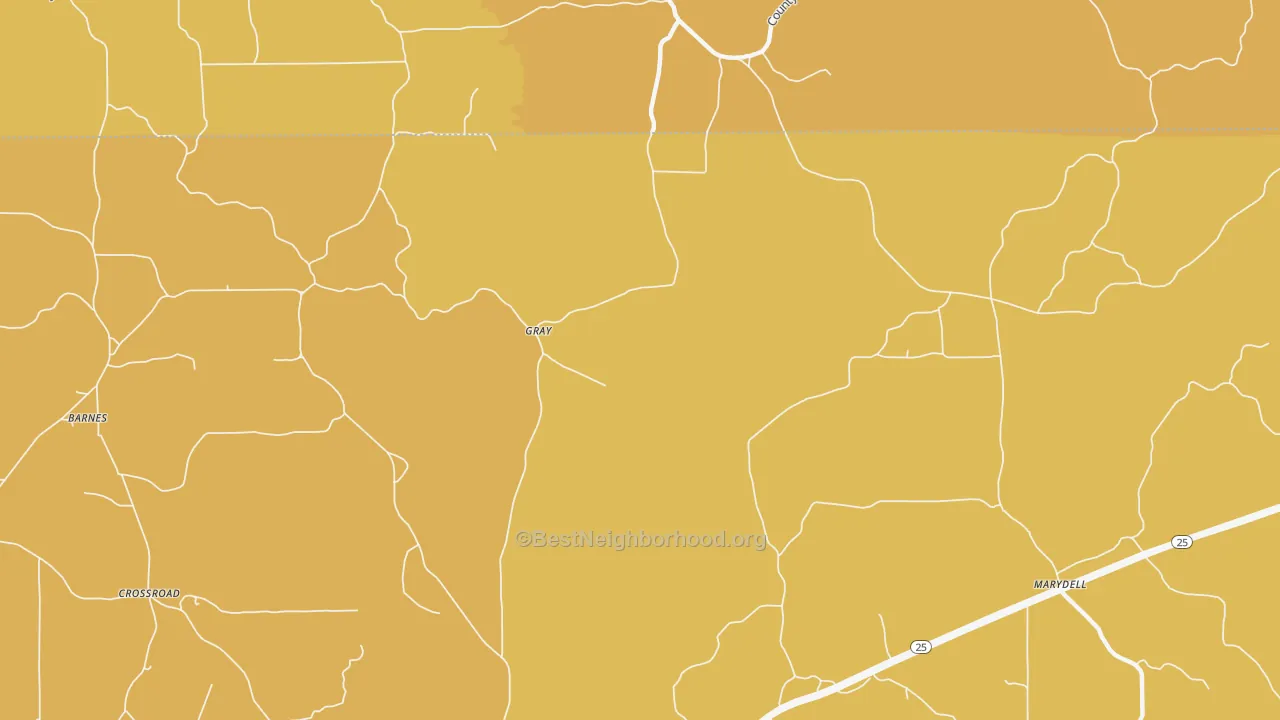 Map of the best neighborhoods in the Gray area, with better matches in green and worse matches in red