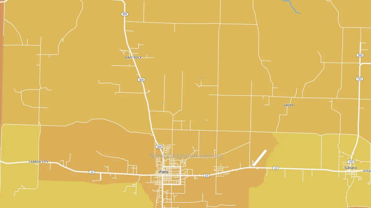 Map of the best neighborhoods in the Gray Rock area, with better matches in green and worse matches in red