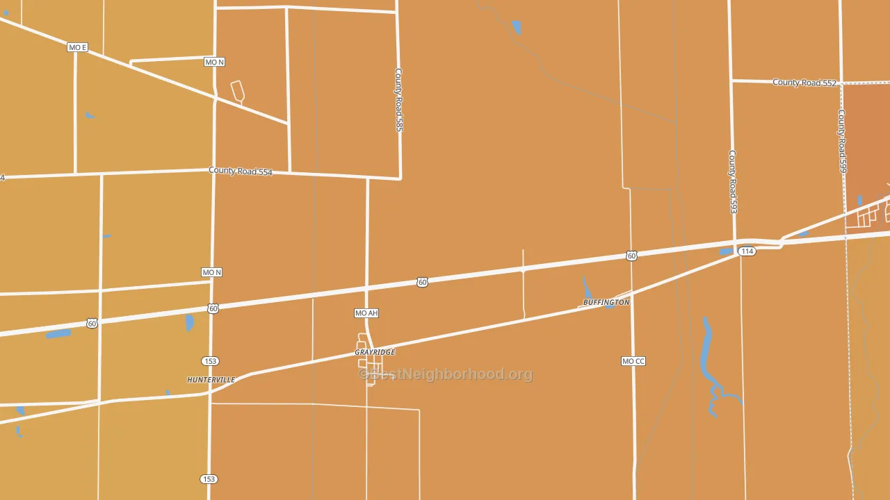 Map of the best neighborhoods in the Grayridge area, with better matches in green and worse matches in red