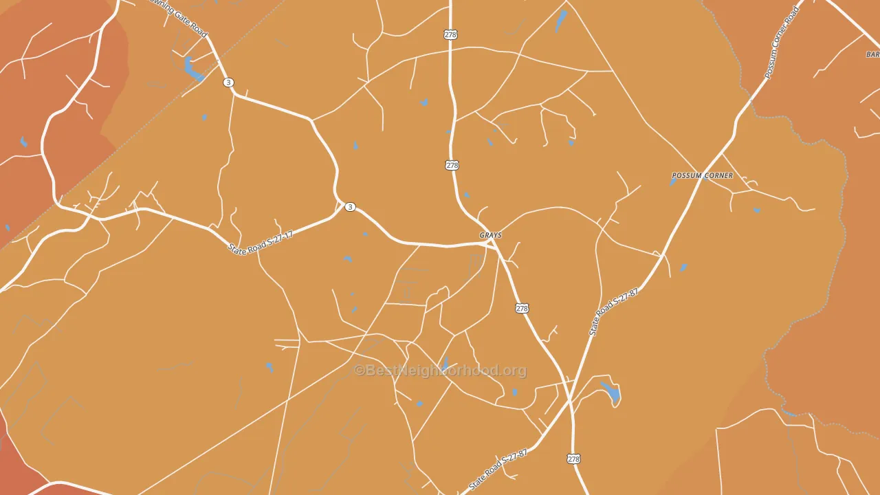 Map of the best neighborhoods in the Grays area, with better matches in green and worse matches in red