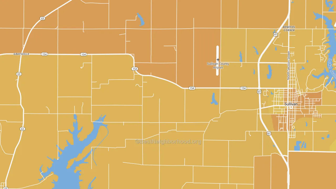 Map of the best neighborhoods in the Graysville area, with better matches in green and worse matches in red