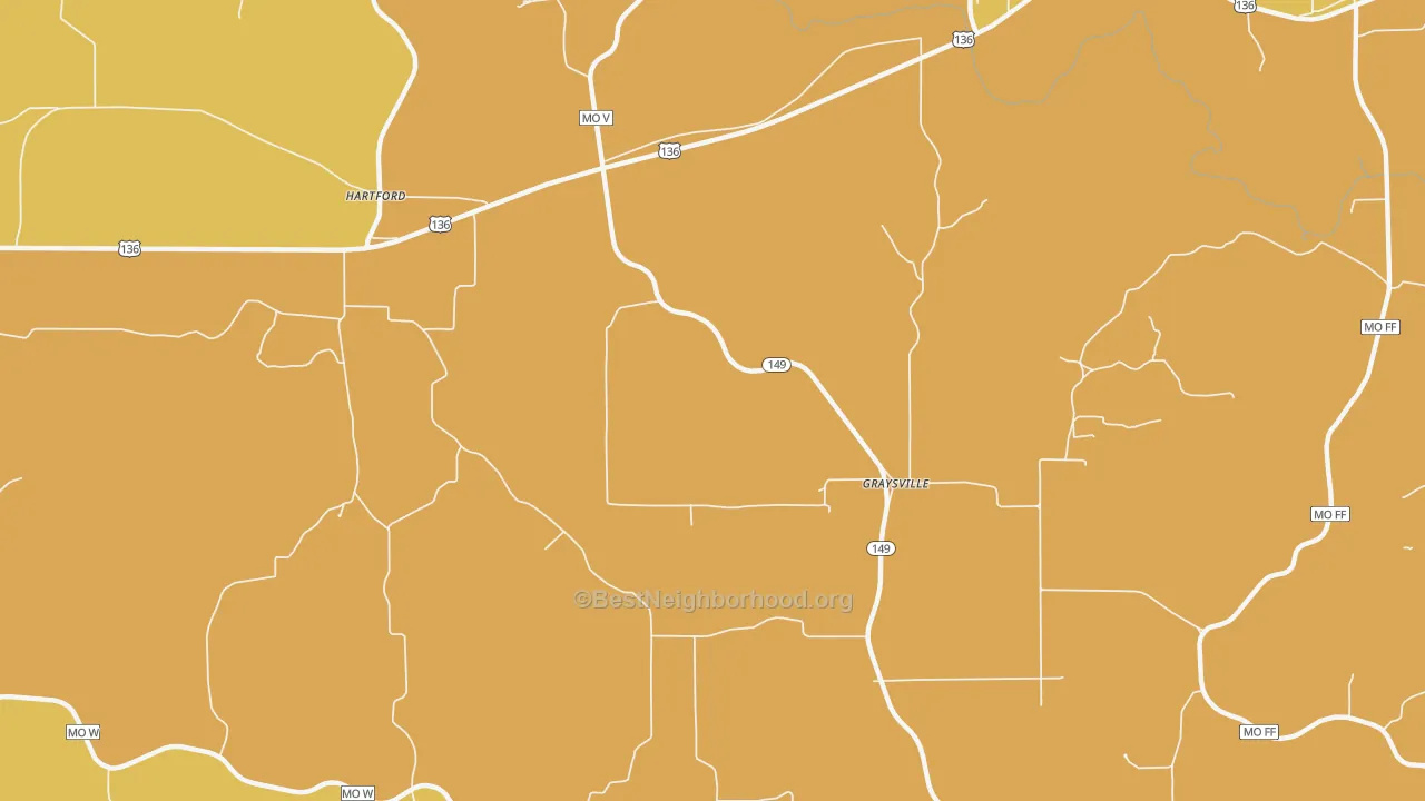Map of the best neighborhoods in the Graysville area, with better matches in green and worse matches in red