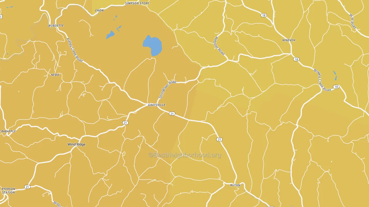 Map of the best neighborhoods in the Graysville area, with better matches in green and worse matches in red