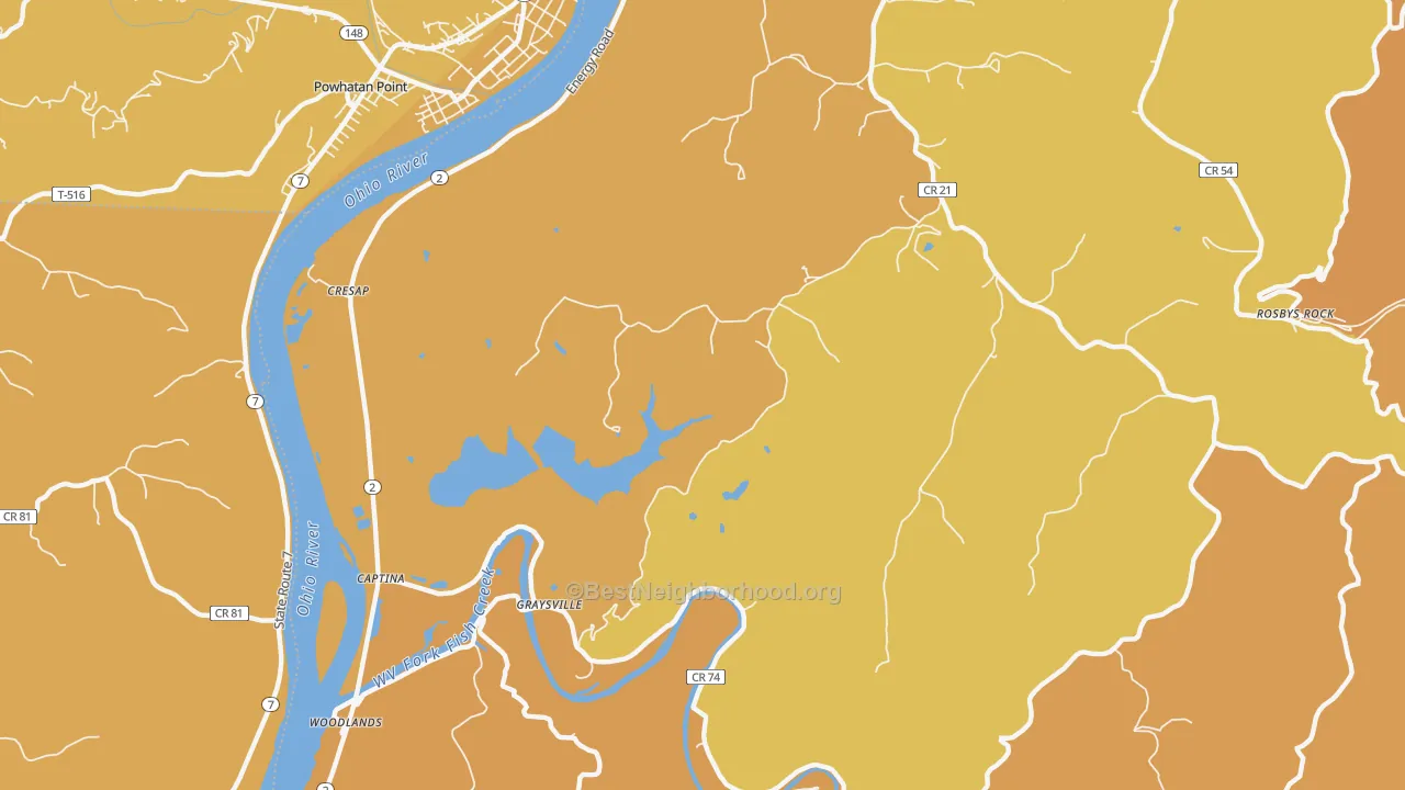 Map of the best neighborhoods in the Graysville area, with better matches in green and worse matches in red