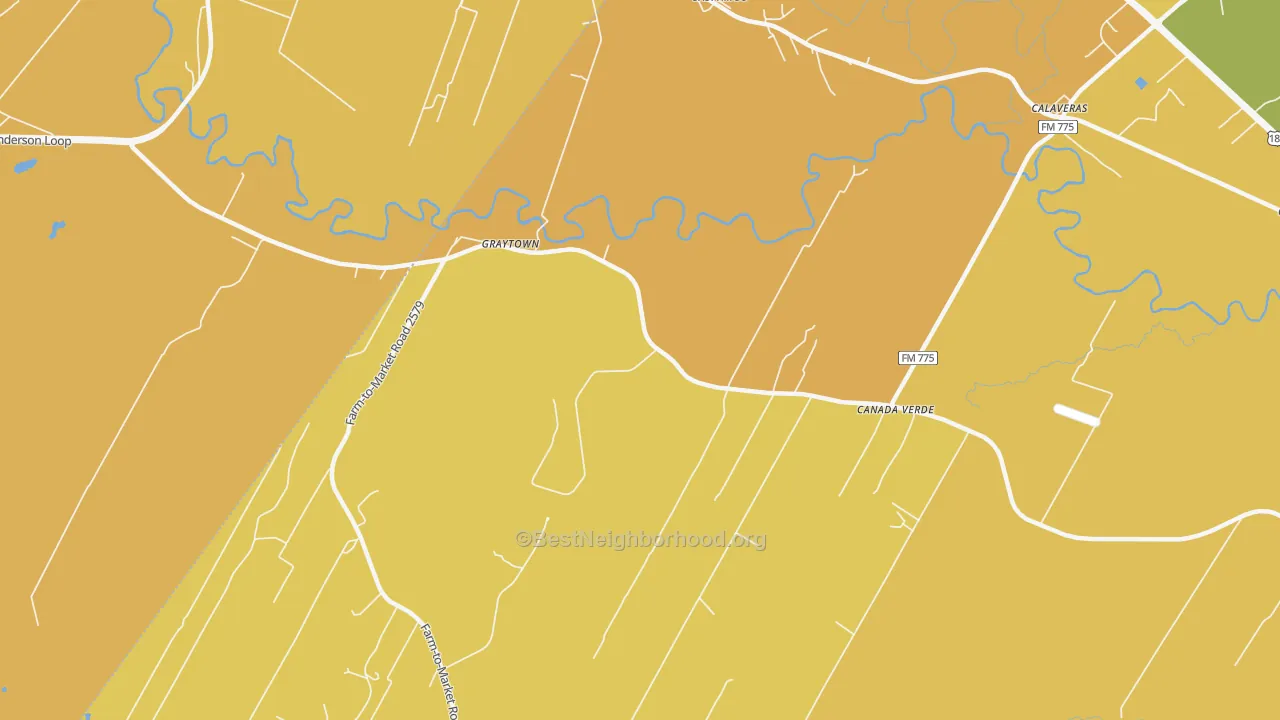 Map of the best neighborhoods in the Graytown area, with better matches in green and worse matches in red