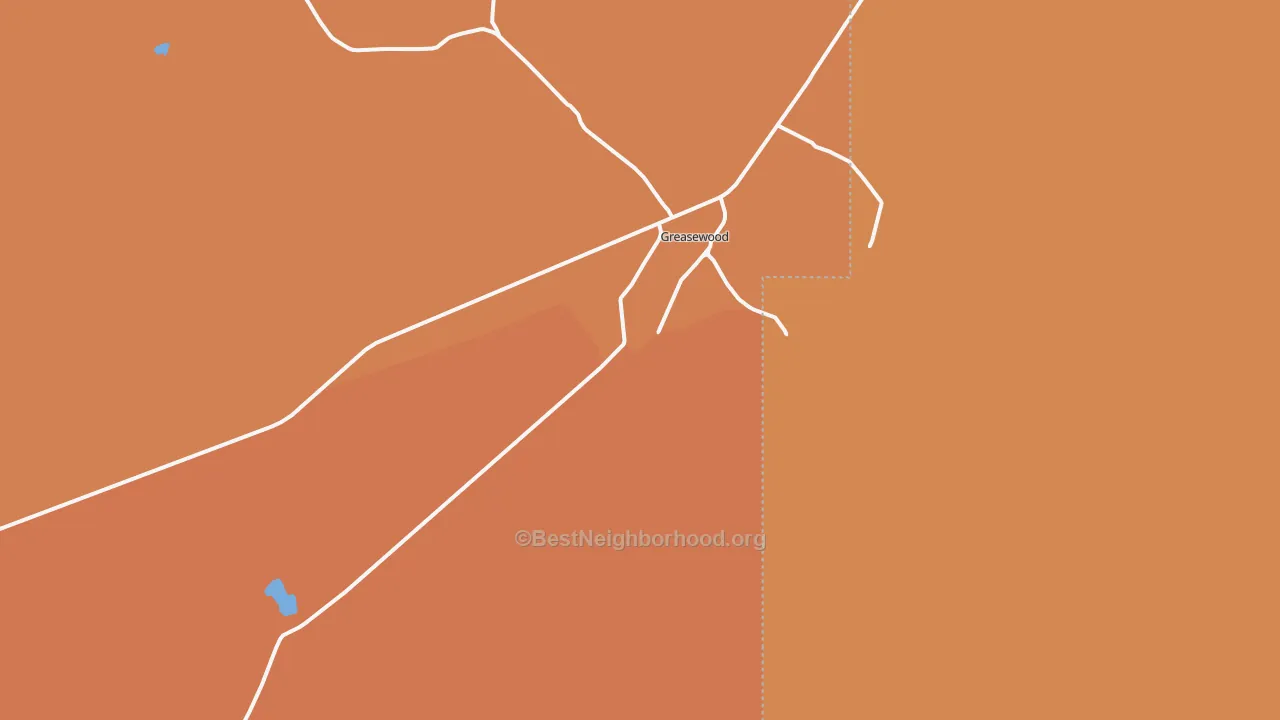Map of the best neighborhoods in the Greasewood area, with better matches in green and worse matches in red