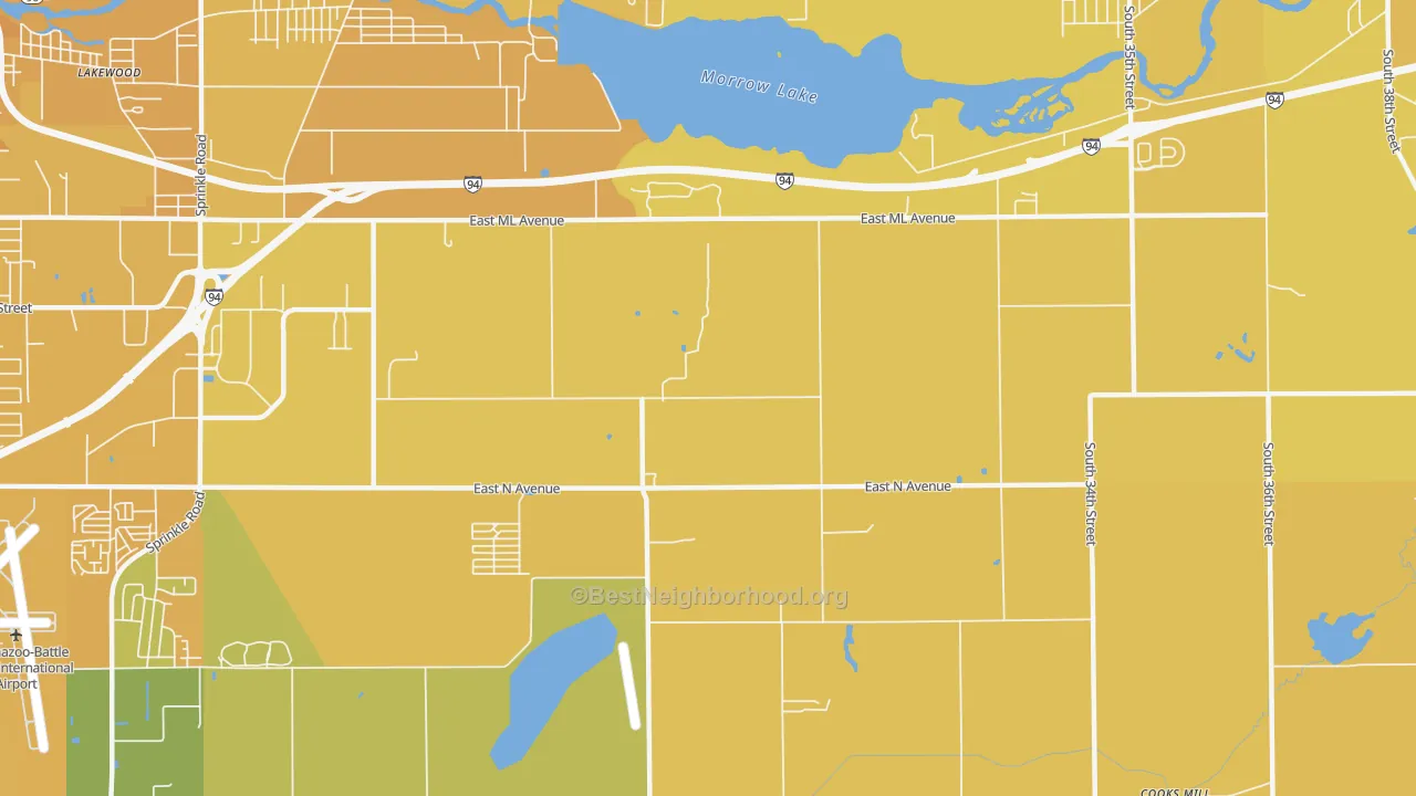 Map of the best neighborhoods in the Greater Galesburg area, with better matches in green and worse matches in red
