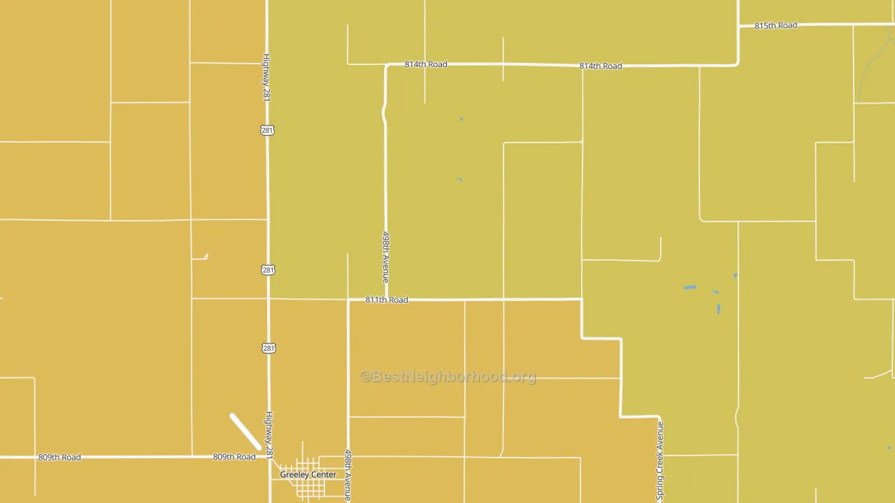 Map of the best neighborhoods in the Greeley area, with better matches in green and worse matches in red