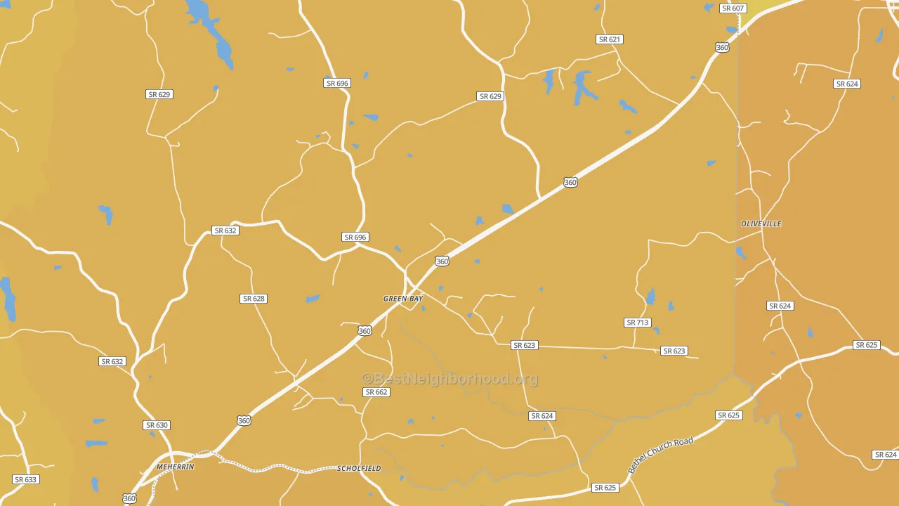 Map of the best neighborhoods in the Green Bay area, with better matches in green and worse matches in red