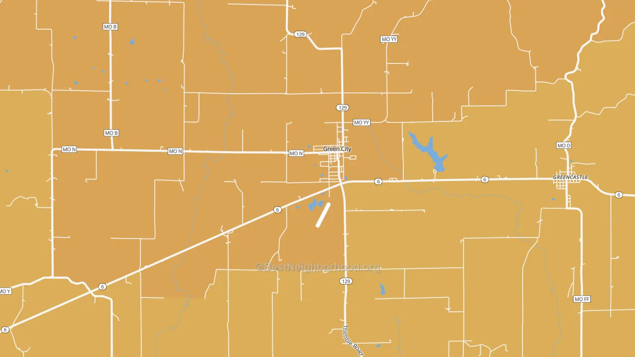 Map of the best neighborhoods in the Green City area, with better matches in green and worse matches in red