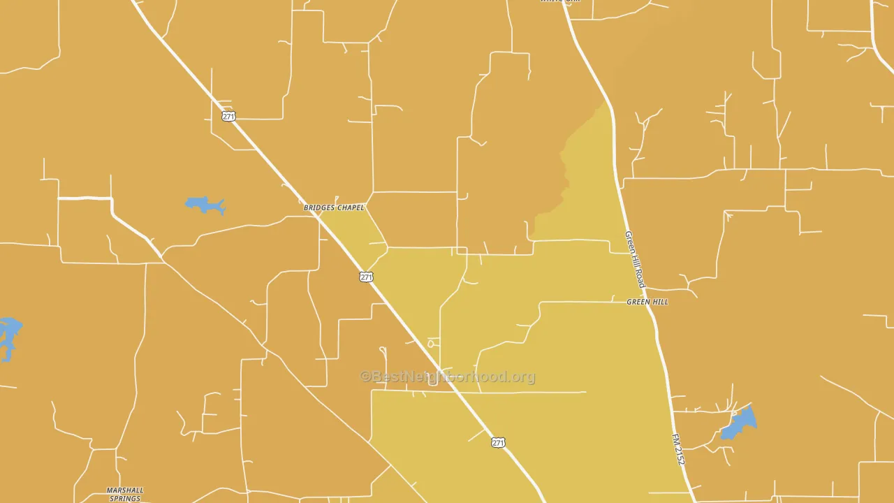 Map of the best neighborhoods in the Green Hill area, with better matches in green and worse matches in red