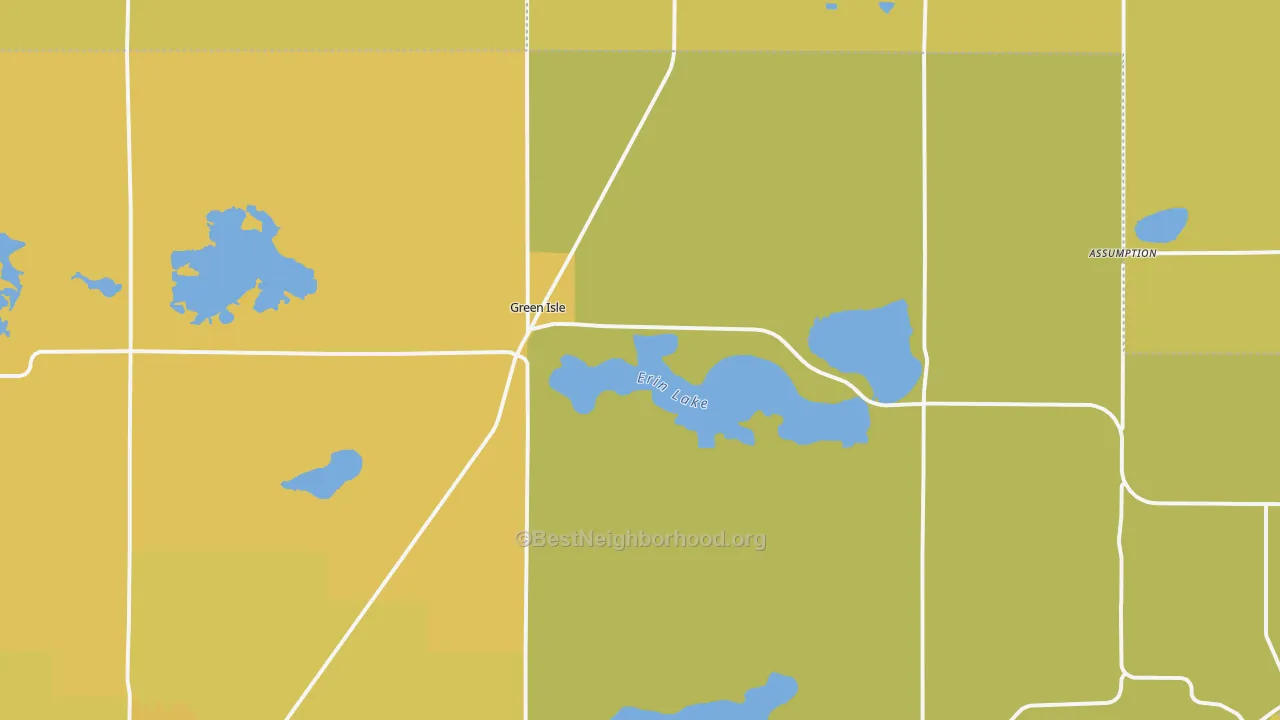 Map of the best neighborhoods in the Green Isle area, with better matches in green and worse matches in red