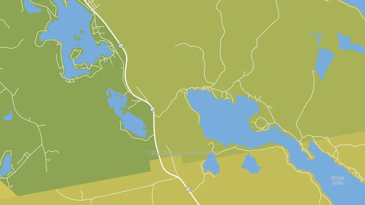 Map of the best neighborhoods in the Green Lake area, with better matches in green and worse matches in red
