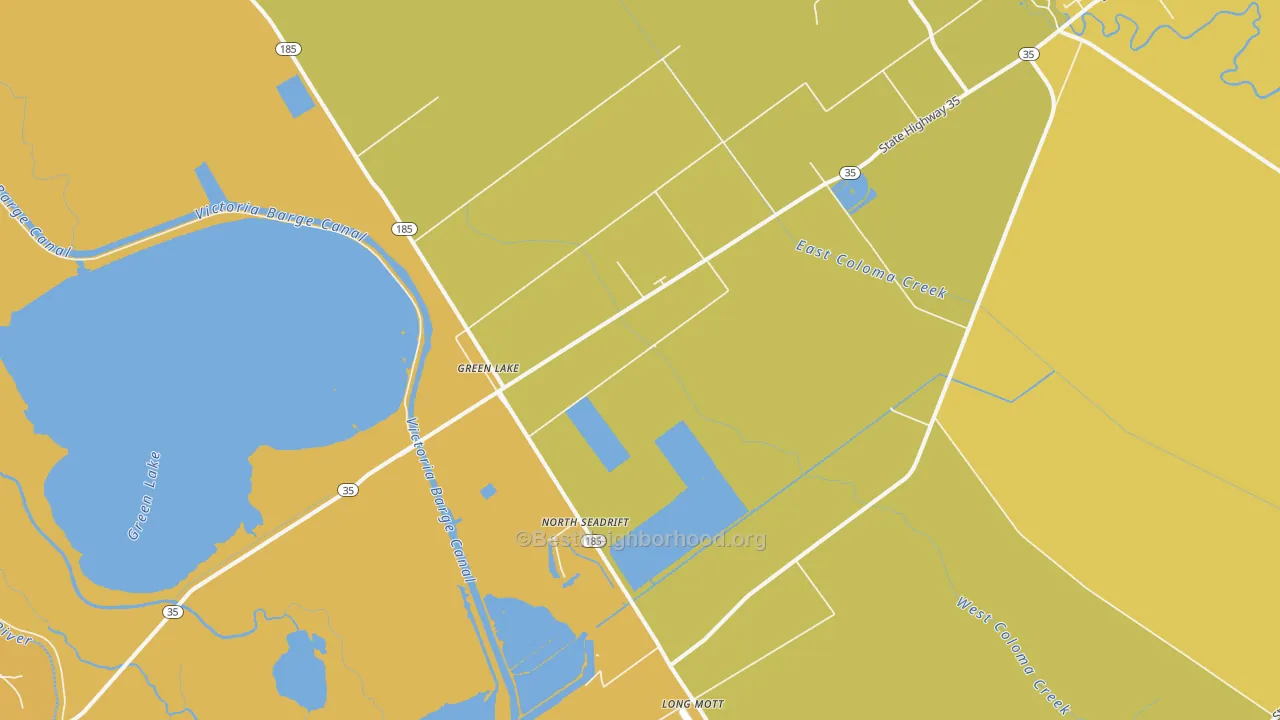Map of the best neighborhoods in the Green Lake area, with better matches in green and worse matches in red