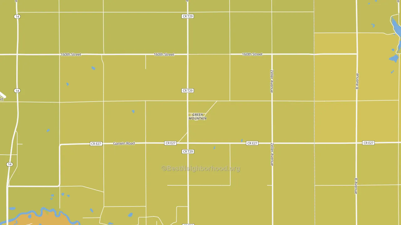 Map of the best neighborhoods in the Green Mountain area, with better matches in green and worse matches in red