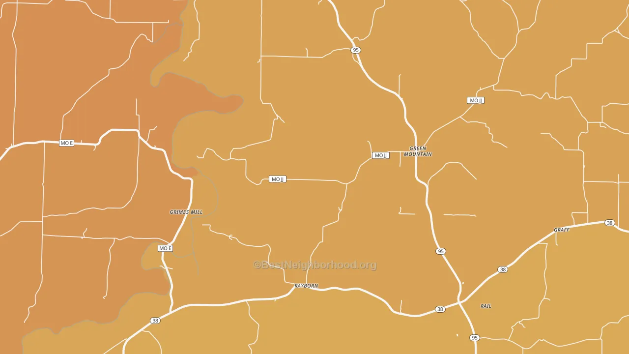 Map of the best neighborhoods in the Green Mountain area, with better matches in green and worse matches in red