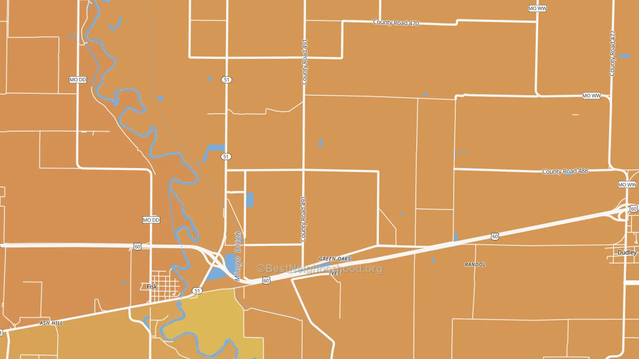 Map of the best neighborhoods in the Green Oaks area, with better matches in green and worse matches in red
