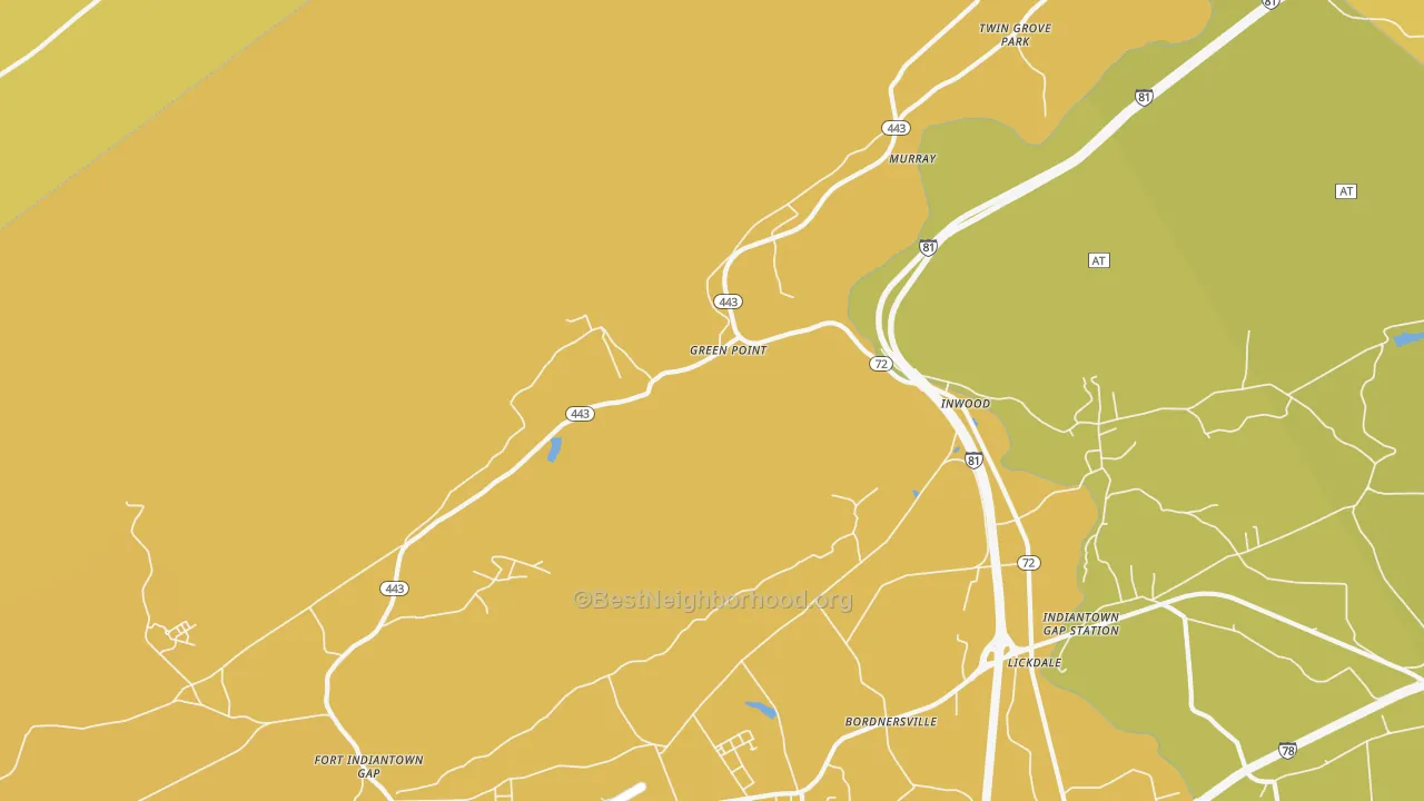 Map of the best neighborhoods in the Green Point area, with better matches in green and worse matches in red