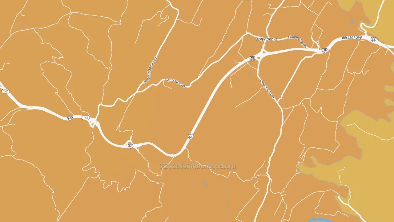 Map of the best neighborhoods in the Green Ridge area, with better matches in green and worse matches in red