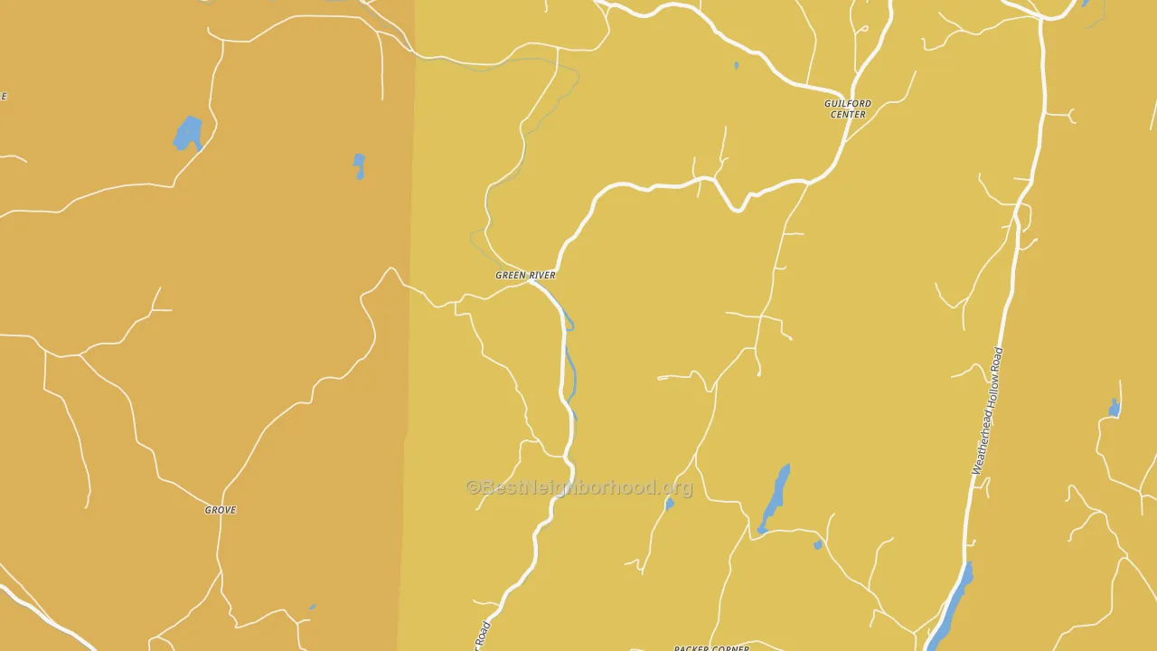 Map of the best neighborhoods in the Green River area, with better matches in green and worse matches in red