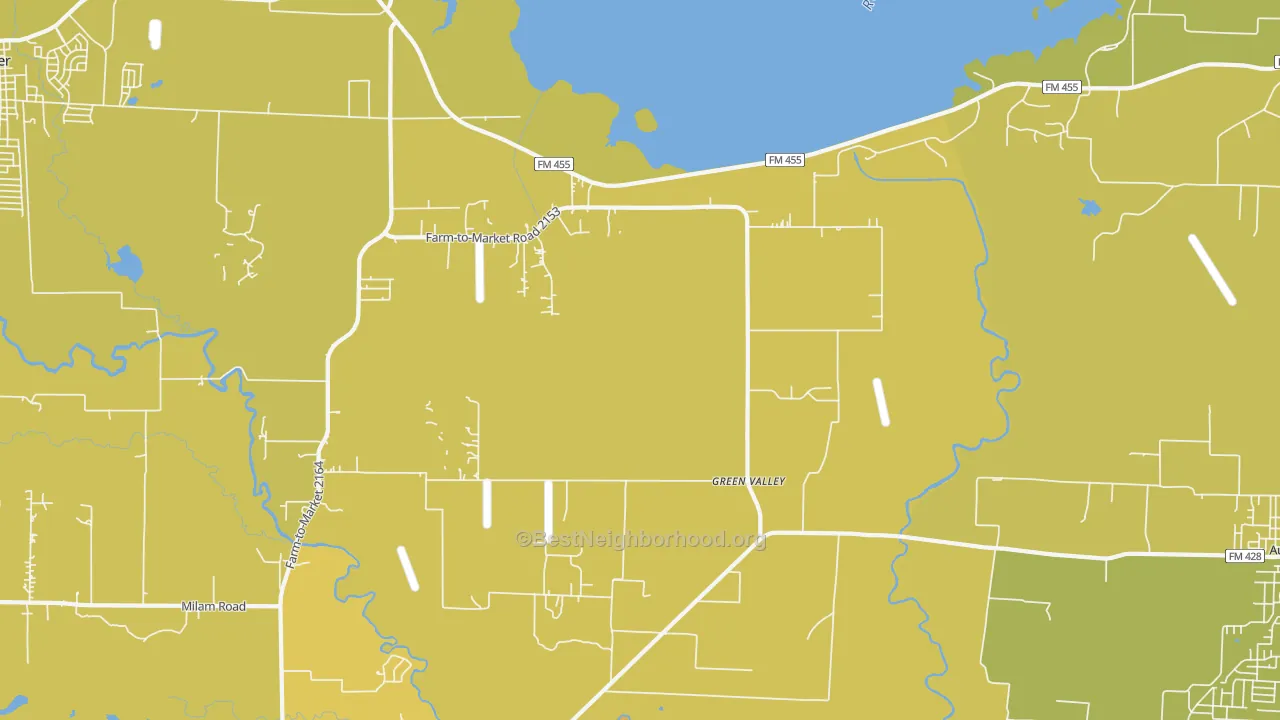 Map of the best neighborhoods in the Green Valley area, with better matches in green and worse matches in red
