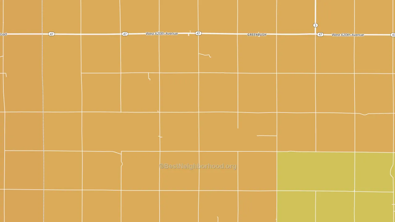Map of the best neighborhoods in the Greenbush area, with better matches in green and worse matches in red