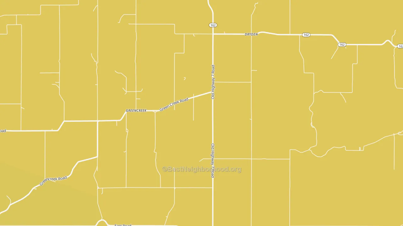 Map of the best neighborhoods in the Greencreek area, with better matches in green and worse matches in red