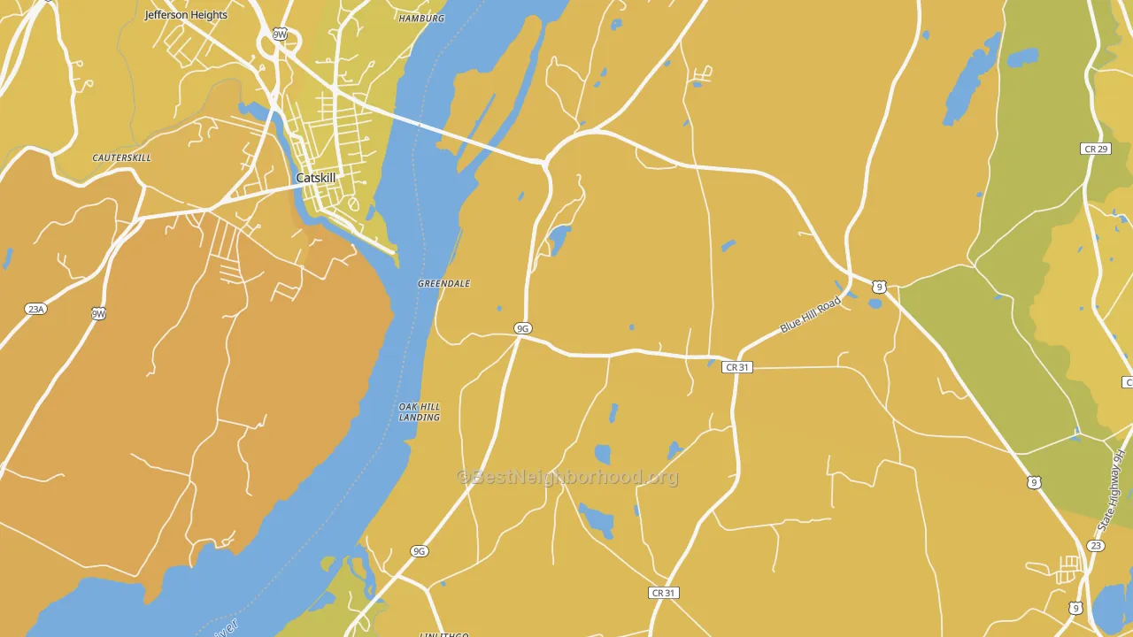 Map of the best neighborhoods in the Greendale area, with better matches in green and worse matches in red