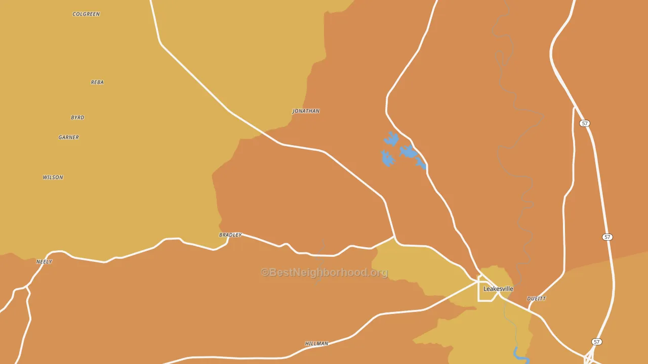 Map of the best neighborhoods in the Greene County area, with better matches in green and worse matches in red