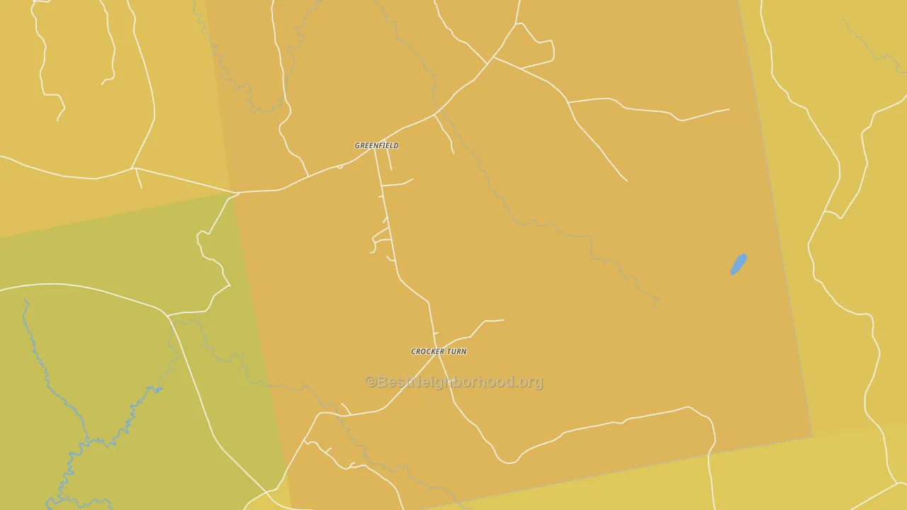 Map of the best neighborhoods in the Greenfield area, with better matches in green and worse matches in red